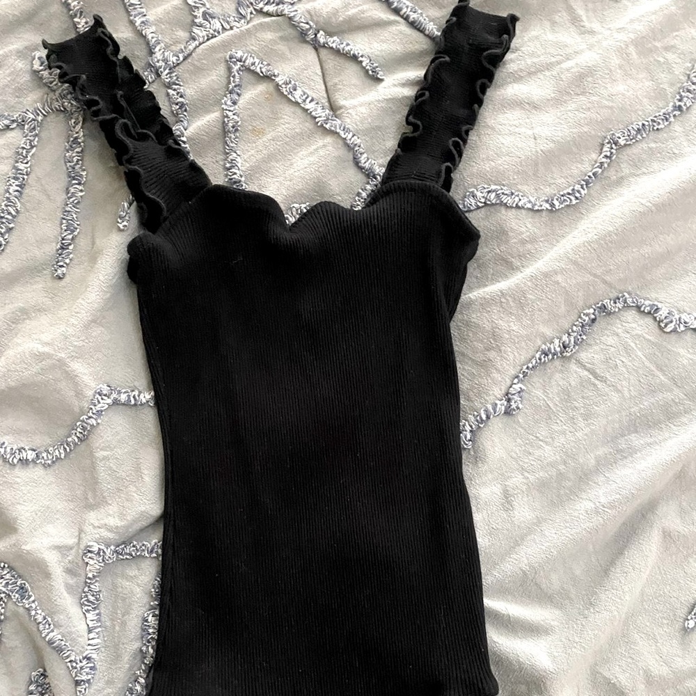 Black ruffled stretchy bodysuit